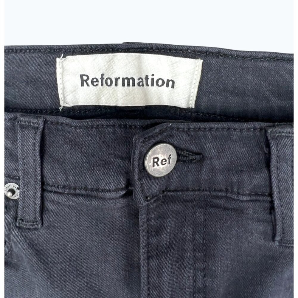 Reformation Womens Black Mid Skinny Jeans With Distressed Knees Size 26 - Picture 6 of 16
